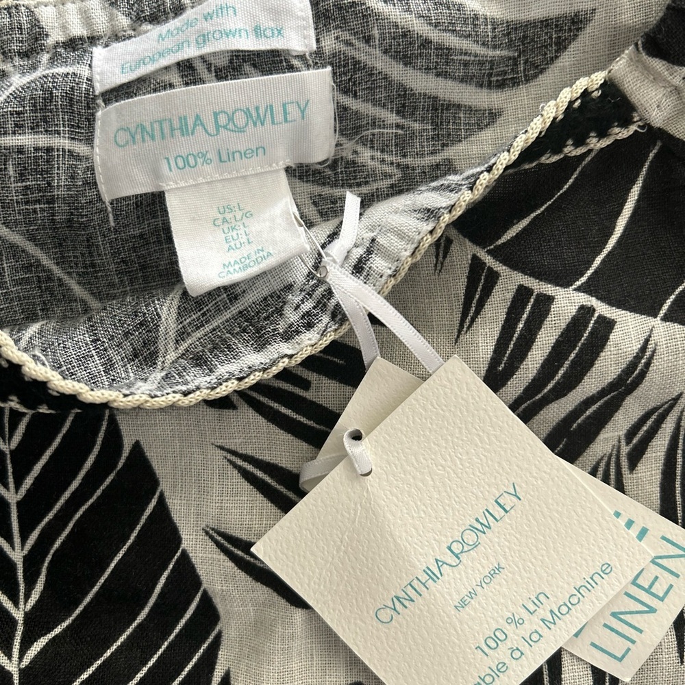Nwt Cynthia Rowley 100% Linen Off Shoulder Blouse, Black/White, Women’s Size L. — image 6 of 7